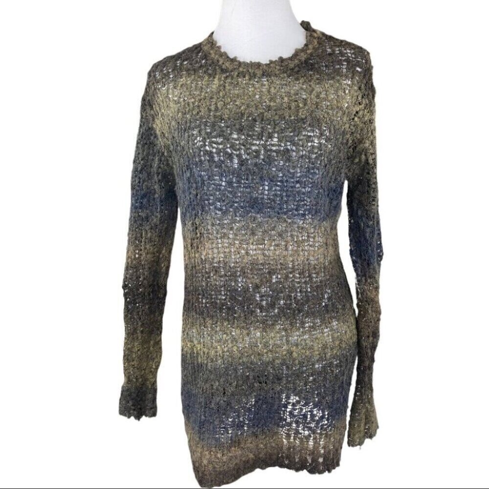 Line Women's Ombré Blue Loose Knit Long Sleeve Crew Neck Long Sweater S/C46‎